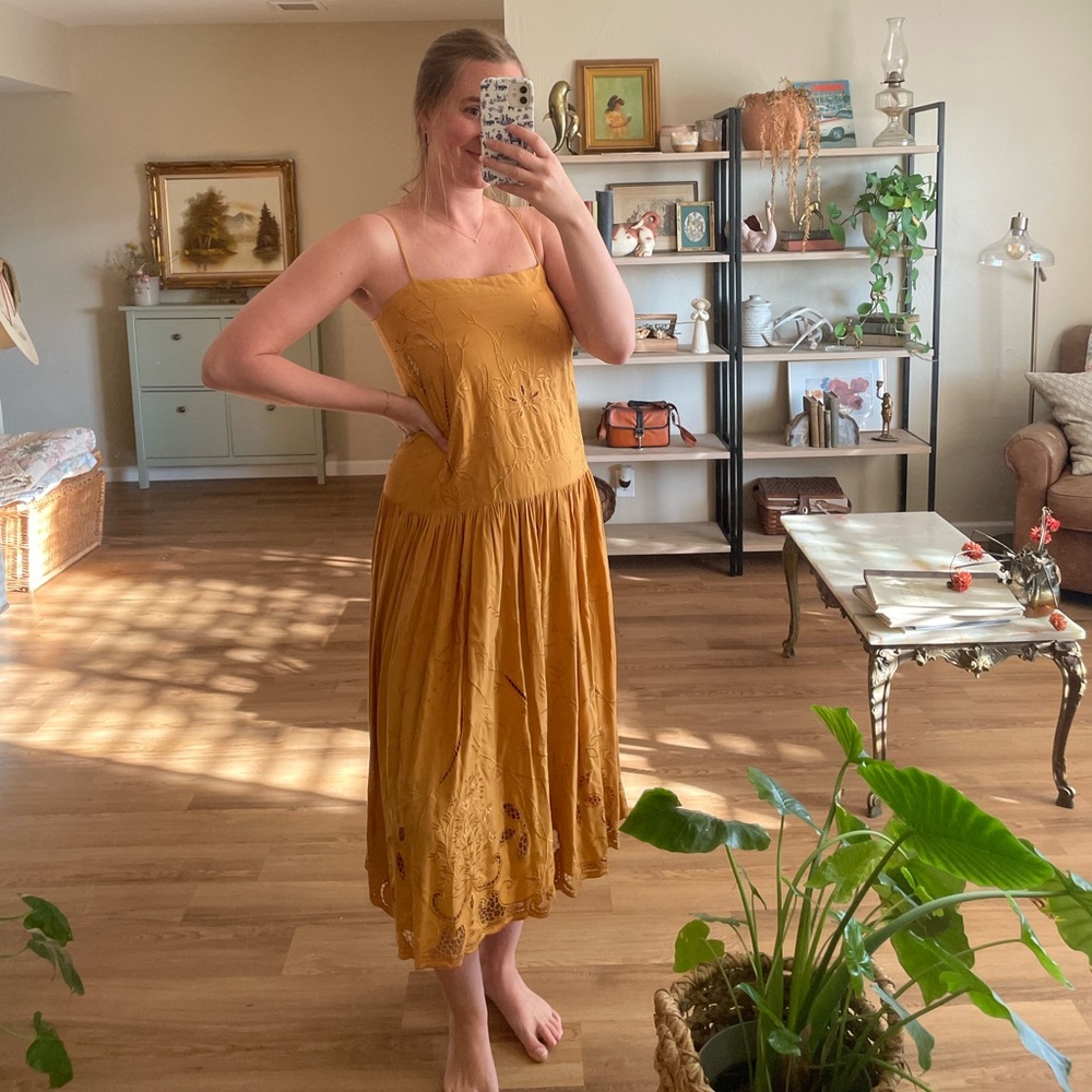 Free People Georgie Burnt Orange Eyelit Midi Dress